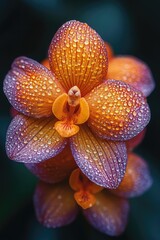 Poster - A close-up view of a flower with water droplets glistening on its petals, suitable for use in nature or beauty-related contexts