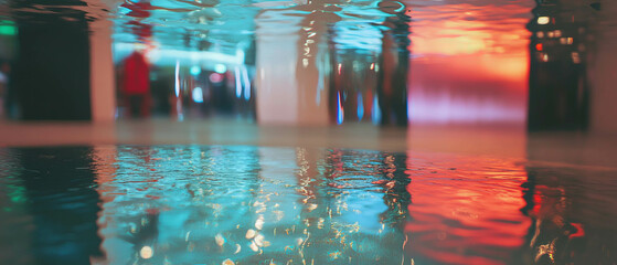 Poster - Reflective surfaces create abstract shapes and textures in colorful urban environment