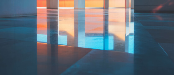 Poster - Exploring abstract reflections and shapes in a minimalist environment at sunset