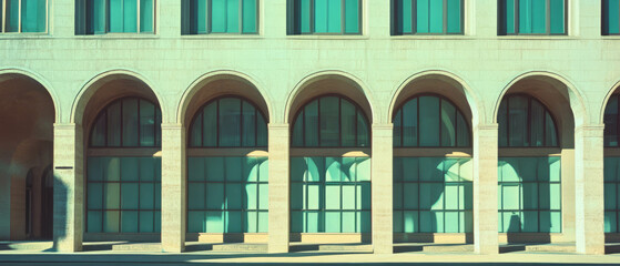 Poster - Repeating patterns in architectural facade showcasing structured windows and arches
