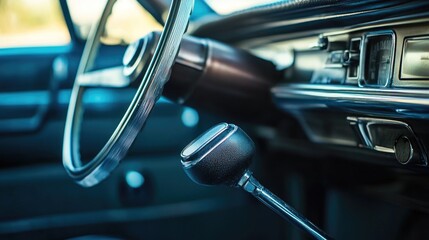 Poster - A close-up shot of a car steering wheel, ideal for automotive or interior design concepts