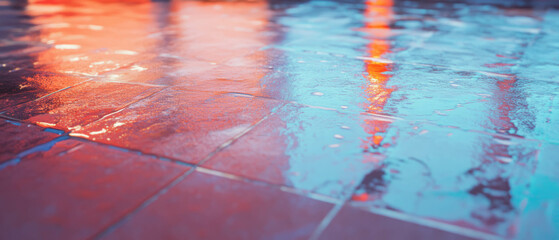 Poster - Shiny enamel surfaces reflecting vibrant colors and light in a wet environment