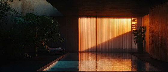 Poster - Enhancing tranquility with soft lighting in a minimalist indoor space