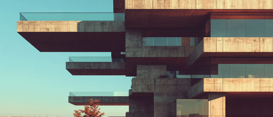 Aufkleber - Innovative stacked volumes and cantilevered structures in modern architectural design