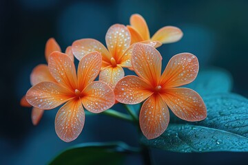 Poster - Close-up photo of orange flowers with water droplets glistening on petals