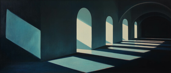 Poster - Subtle interplay of light and shadow enhances the depth of architectural spaces indoors