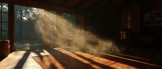 Aufkleber - Dust motes dance in a sunlit room, creating a peaceful and serene atmosphere