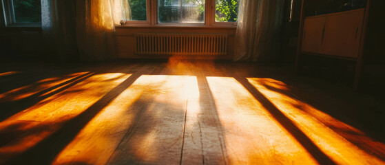 Aufkleber - Sunlit room with dancing dust motes enhancing a tranquil atmosphere
