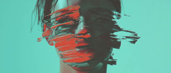Poster - Expression of raw emotion with torn edges and vibrant textures in a punk style