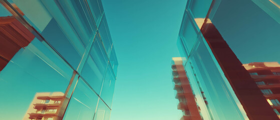 Poster - Modern architecture featuring transparent glass and steel frames under a clear blue sky