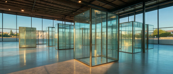 Aufkleber - Glass and steel structures create an airy, modern architectural space