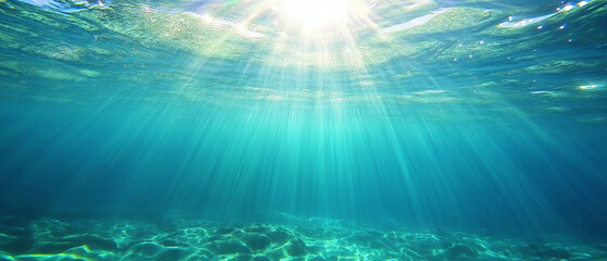 Poster - Bubbles and light rays create a serene underwater atmosphere with abstract textures
