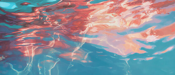 Poster - Underwater light reflections creating an abstract aquatic atmosphere with vibrant colors