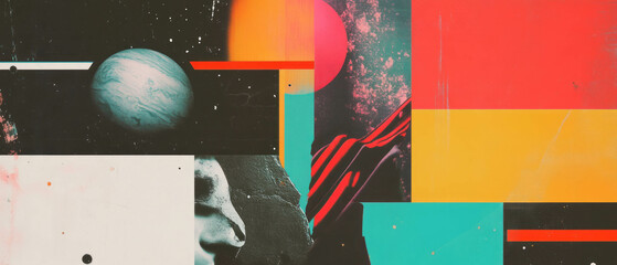 Aufkleber - Modern scrapbook layout featuring geometric shapes and abstract patterns in bold colors