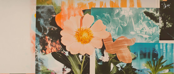 Aufkleber - Creative scrapbook layout featuring colorful stamps and vibrant floral designs