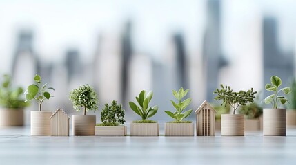 Poster - Architect project idea. A collection of small plants in wooden pots, symbolizing growth and sustainability.
