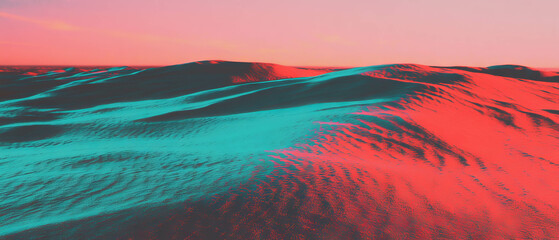 Poster - Vibrant retro duotone landscape reveals contrasting colors and textures of the terrain