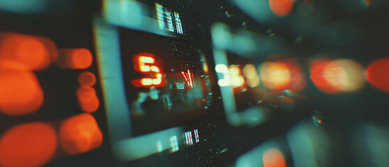 Poster - Retro film countdown overlay with flickering light and vibrant numbers in a dark setting