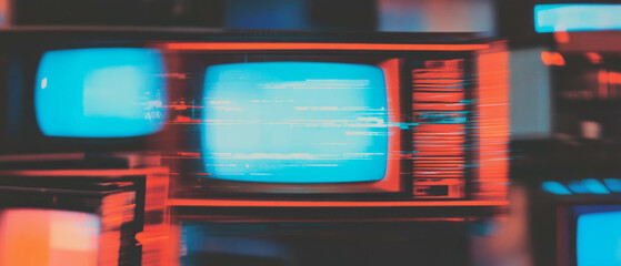 Poster - Retro VHS static overlay with distorted television display effects in vivid colors