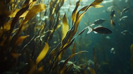Poster - A group of fish swimming through a sea weed in the ocean