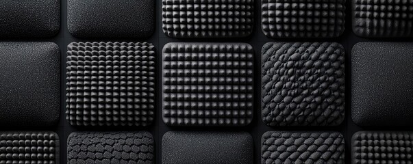 Aufkleber - Studio absorber concept. A collection of textured black surfaces showcasing various patterns and designs.