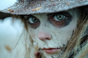 Aufkleber - A close-up view of a person with a hat on their head