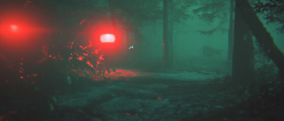 Poster - Mysterious forest setting with glowing highlights and retro halation effects