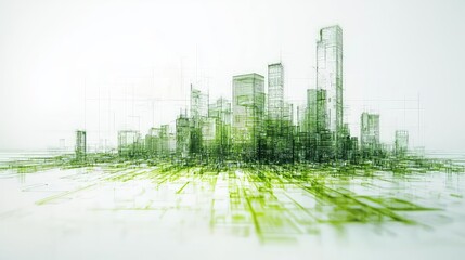 Poster - Architect sketching concept. A futuristic cityscape design with green elements and innovative architecture concepts.