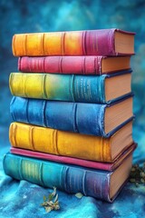 Aufkleber - A collection of books stacked neatly on a table, perfect for a study or reading space