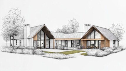 Aufkleber - Architect sketching concept. A modern architectural sketch of a stylish residential house with elegant design.
