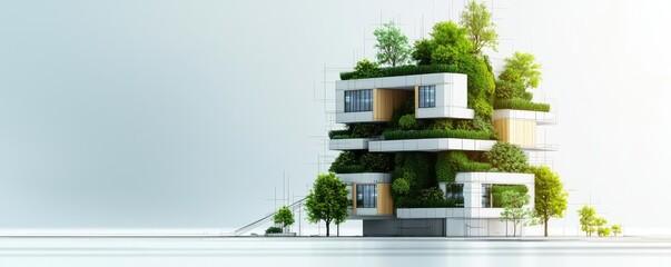 Poster - Architect blueprint idea. Modern eco-friendly architecture blending nature with innovative design.