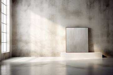 Canvas Print - Modern gallery space with sunlight on blank canvas and wall