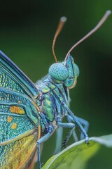 Poster - A close-up shot of a butterfly perched on a leaf, with intricate details visible