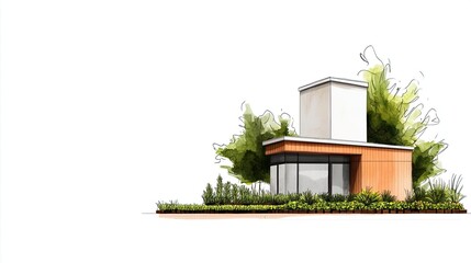 Poster - Architect sketching concept. Modern architectural design with clean lines and greenery for a sustainable look.
