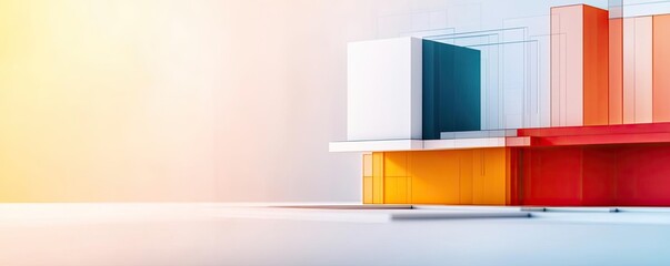 Poster - Architect project idea. Colorful geometric shapes and forms symbolizing creativity and modern design.