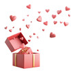 © WH Jeong - The gift box is open and pink hearts are pouring out and floating in the air, on transparent background. 3d render illustration.