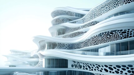 Poster - Architect blueprint idea. Futuristic architectural design featuring smooth, wavy structures and intricate patterns.