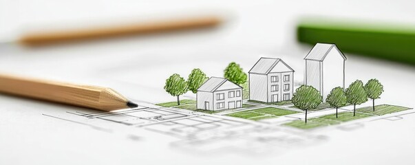 Poster - Architect sketching concept. Architectural design sketch with colored pencils illustrating a housing project.