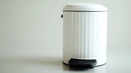 Poster - A simple white trash can placed on a table, suitable for office or home use