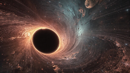 Wall Mural - black hole against starfield, artwork. multiverse travel, time, black hole, universe, dimension