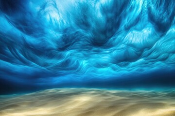 Poster - A beautiful sunny day on a sandy beach with a clear blue sky and fluffy white clouds