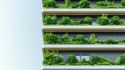 Poster - Architect sketching concept. Modern green building with lush balcony gardens promoting eco-friendly living.