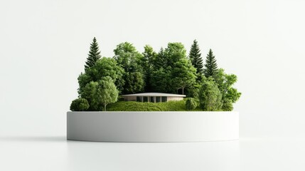 Aufkleber - Architect sketching concept. Modern house surrounded by lush greenery and tranquil forest scenery.