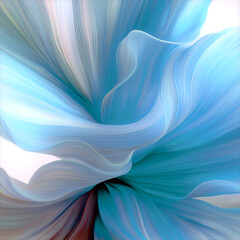 Leinwandbilder - Abstract digital composition featuring the petals of a fantasy flower overlaid with soft waves of light blue tones. Gradients accentuate the textural transitions, making the image vibrant and dynamic