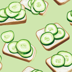 Wall Mural - Cucumber Sandwiches flat illustration icons, Cucumber Sandwiches continuous icon pattern