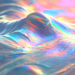 Poster - An illustration of wavy lines with radiant shimmers of pink, blue and gold. The effect is light and hypnotic, like a mirage in a futuristic world