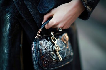Aufkleber - A close-up shot of a person grasping a purse
