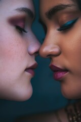 Poster - Close-up of two women touching noses in a friendly gesture