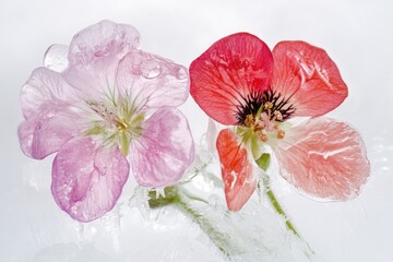 Wall Mural - A beautiful arrangement of pink and red flowers in a glass vase, perfect for decorating any space