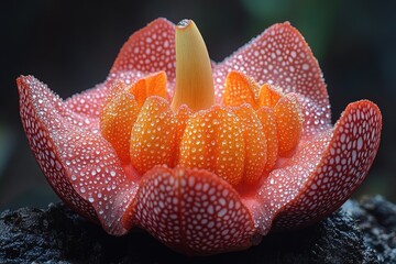 Poster - A close-up of a flower with water droplets glistening on its petals